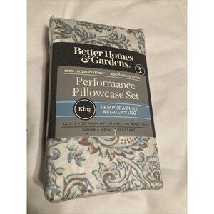 Better Homes & Gardens Performance Pillowcase Set Aqua Paisley, Size K, BNWT!